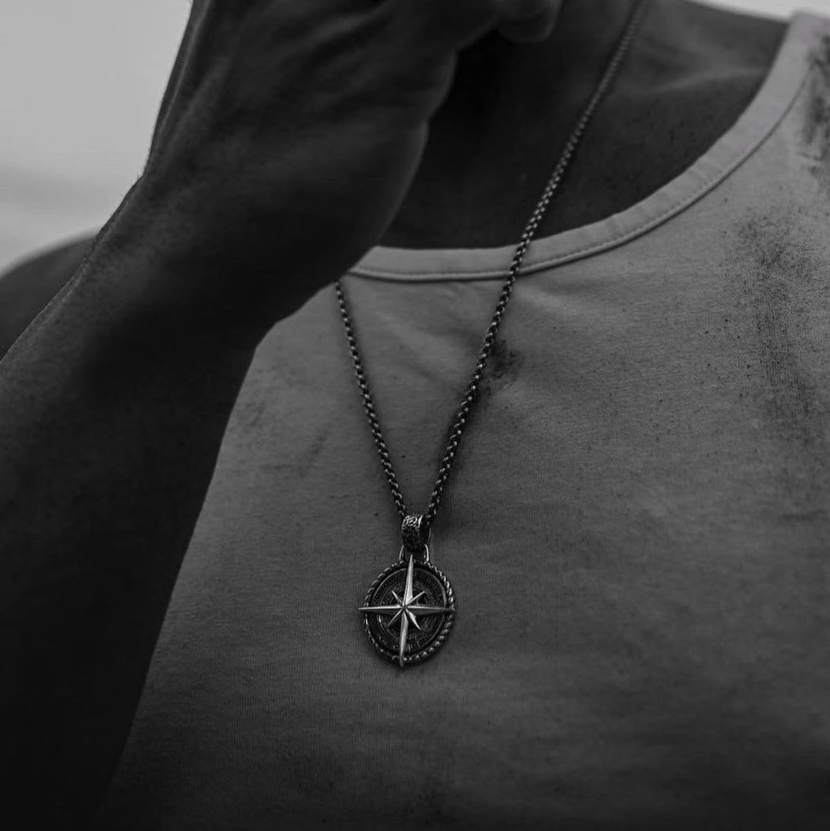 Nautical Compass 925 Silver Pendant, second personalization example