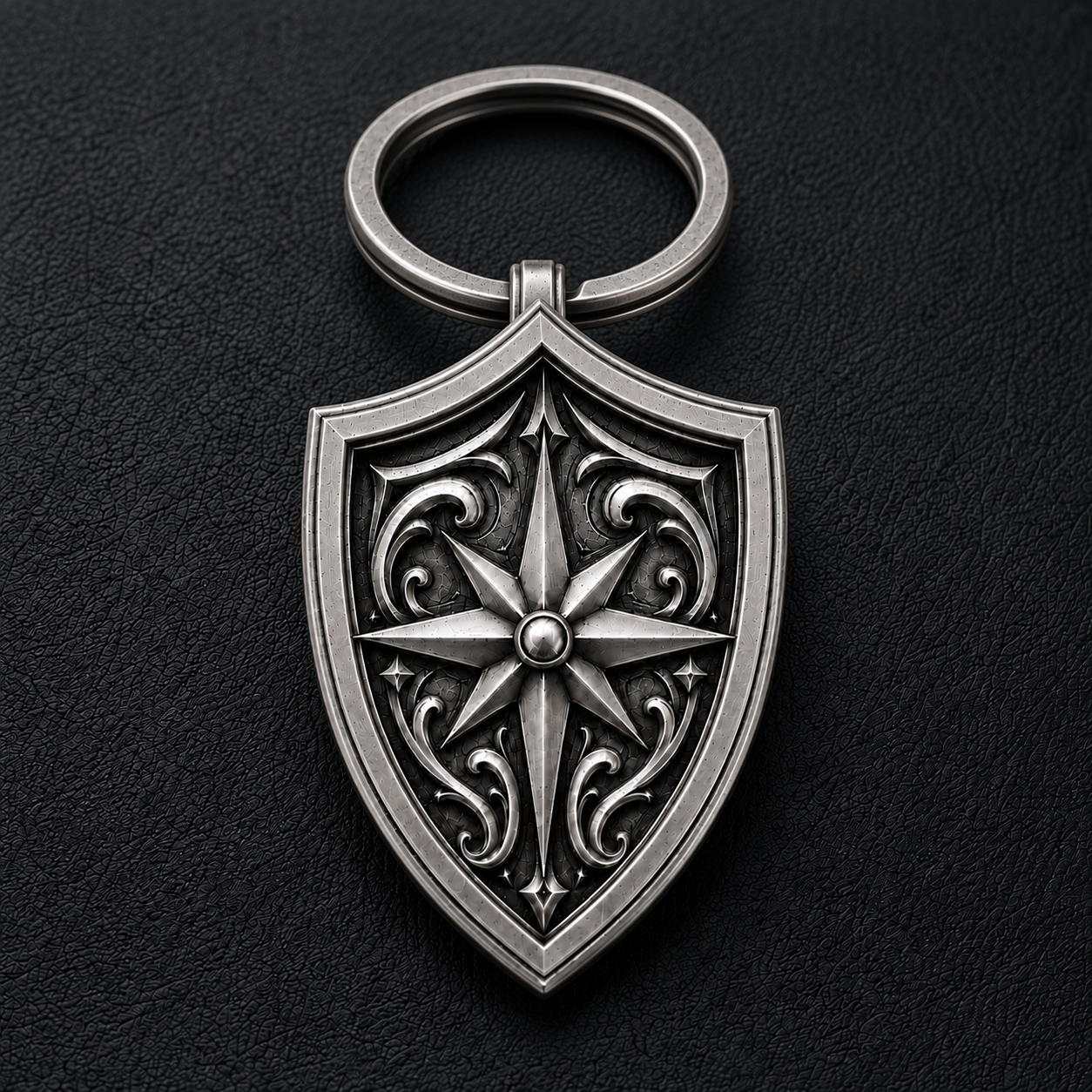 North Star Shield Silver Keychain, second personalization example