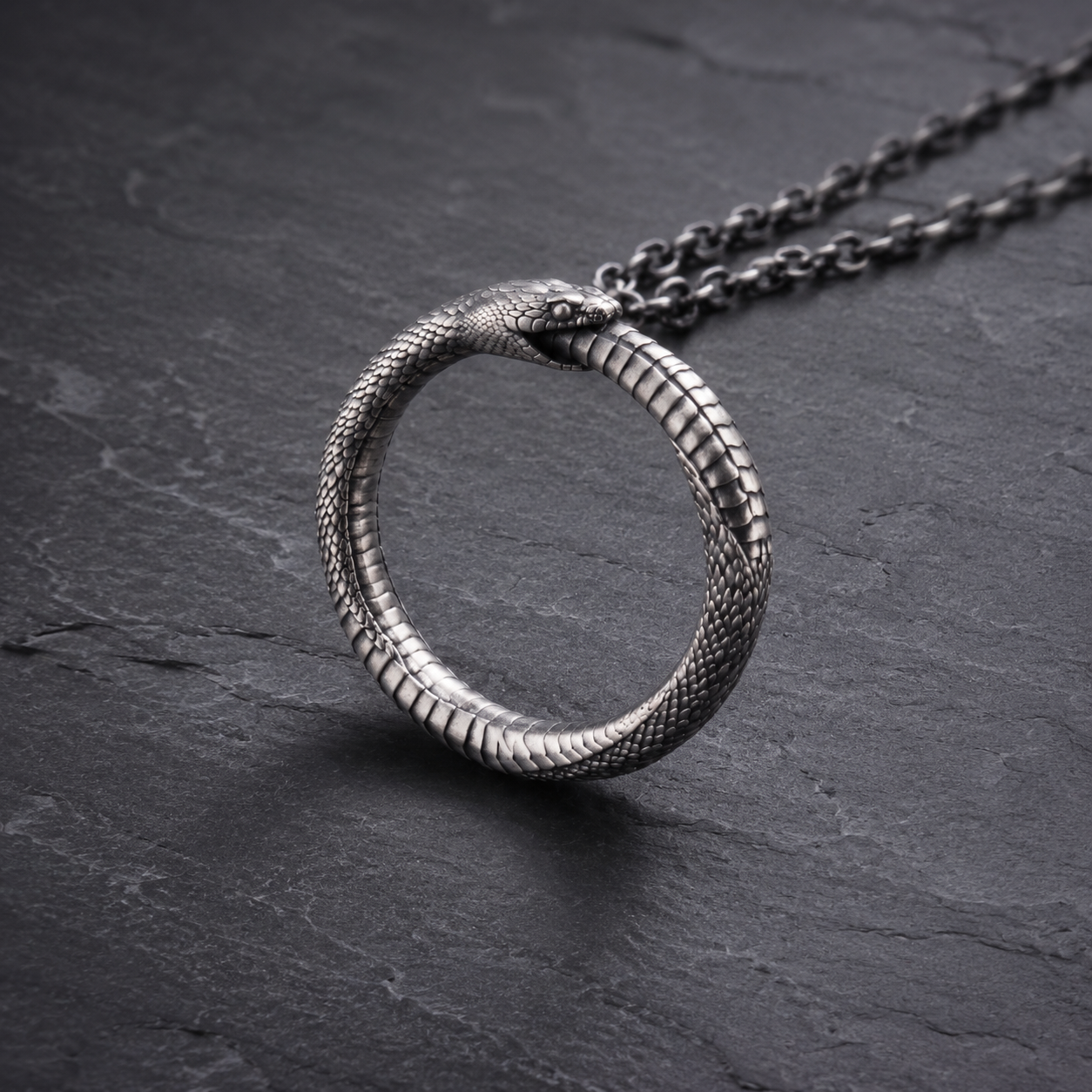 Ouroboros Serpent Circle Pendant, close-up detail