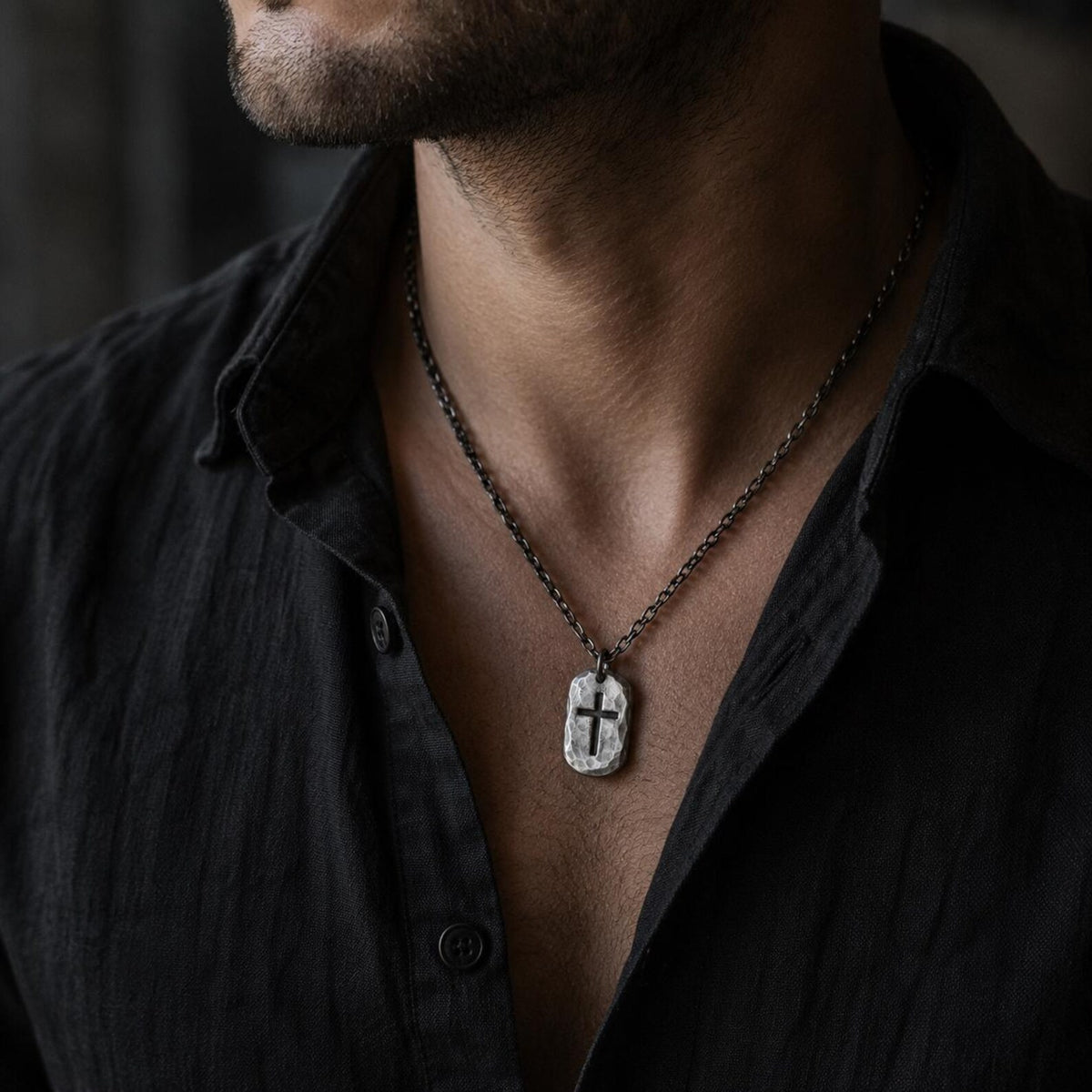 Personalized 925 Silver Dog Tag Cross Pendant, alternate car-key pairing