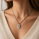 Personalized 925 Silver Dog Tag Cross Pendant, close-up detail