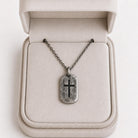 Personalized 925 Silver Dog Tag Cross Pendant, engraved front detail