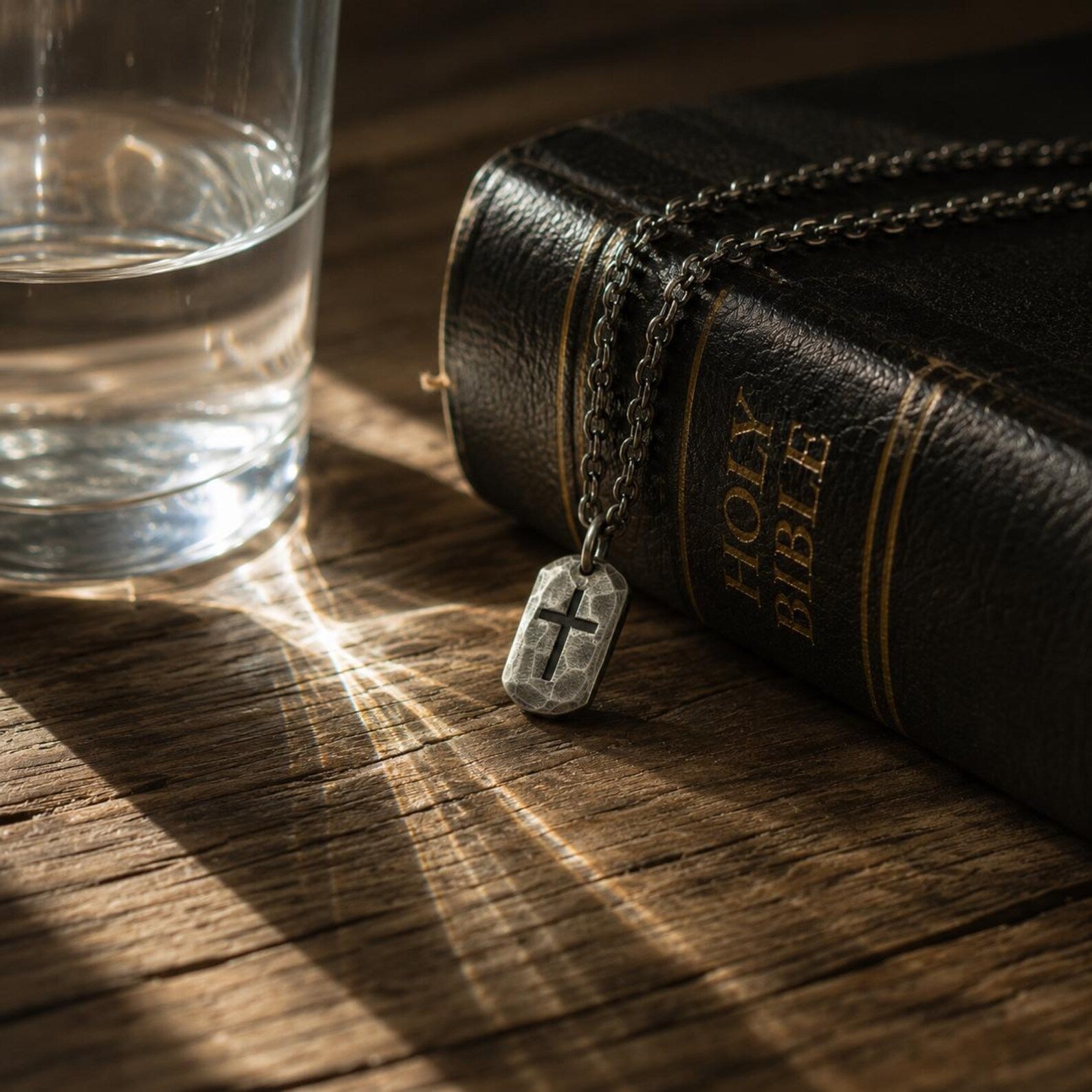 Personalized 925 Silver Dog Tag Cross Pendant, front product view