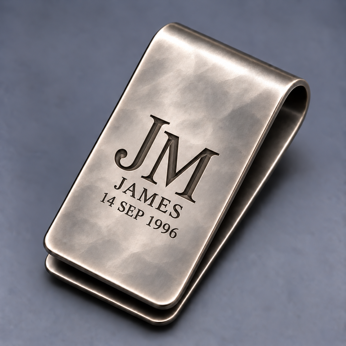 Personalized heirloom monogram money clip with hand-planished antique silver surface