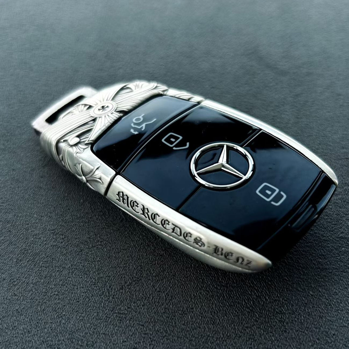 Personalized Mercedes Slim Rectangle Key Case, held for scale