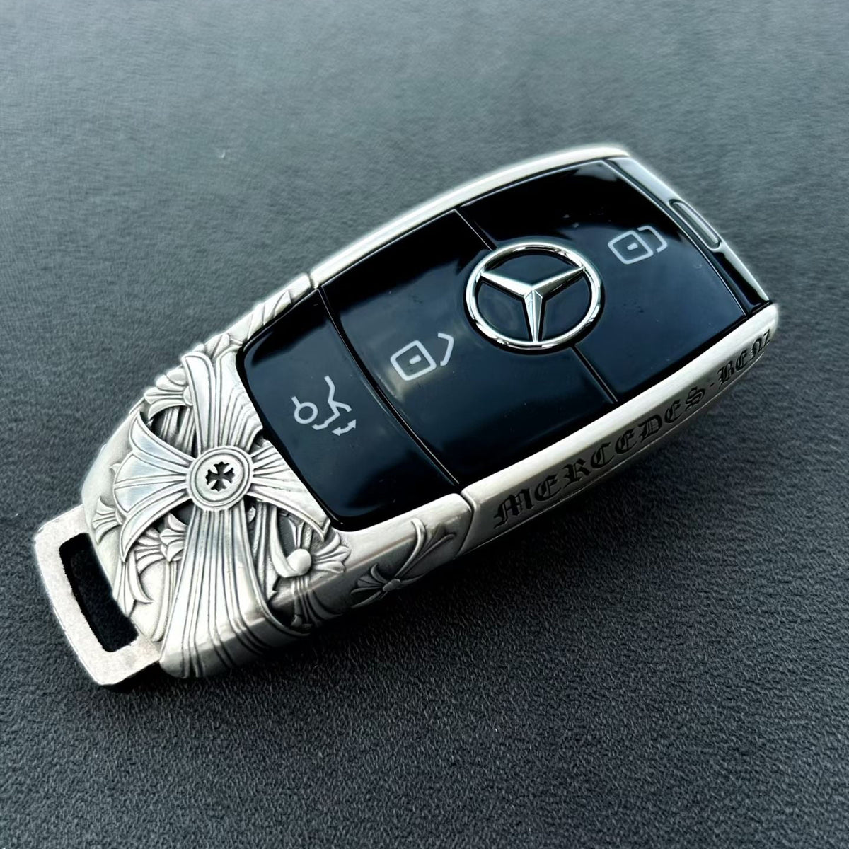 Personalized Mercedes Slim Rectangle Key Case, original key and finished case comparison, alternate view 10