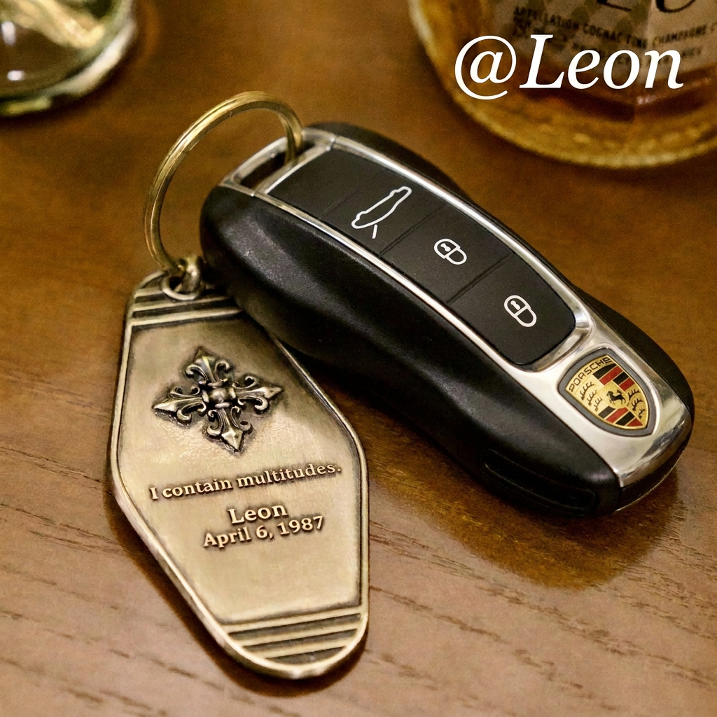 Personalized metal key tag paired with a remote car key