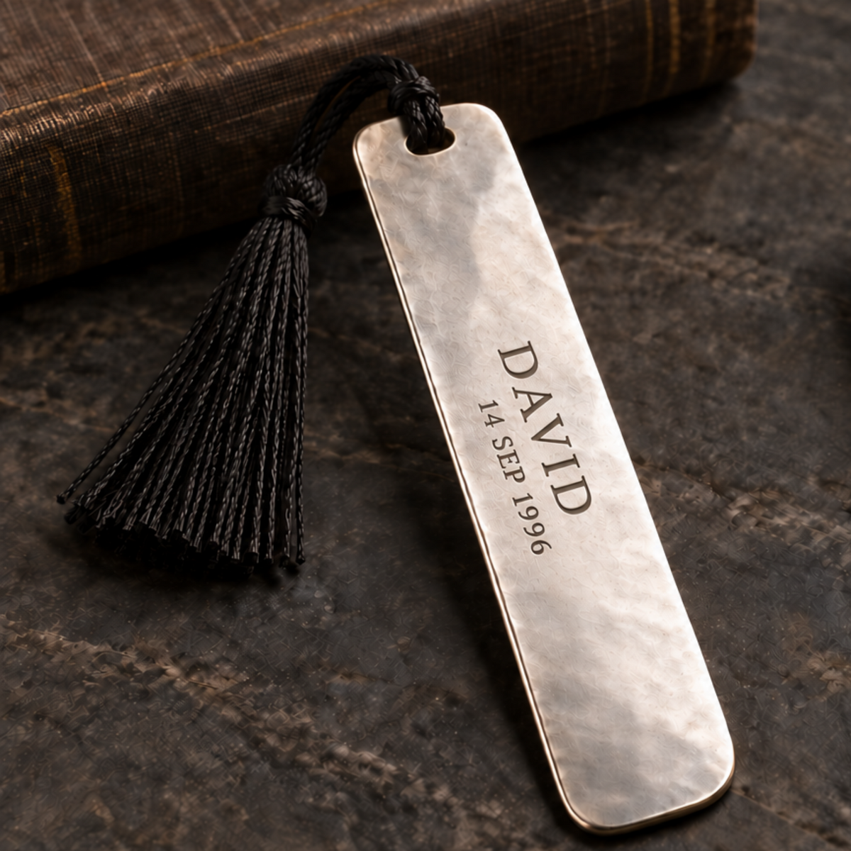 Personalized bookmark front with name and birth date