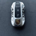 Before After Comparison - Original Plastic Porsche Key vs IGNIS ARGENTUM Sterling Silver Key Case Transformation Refined Weight Considered Details