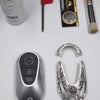 Installation demonstration of IGNIS ARGENTUM sterling silver key case for Mercedes rounded capsule key fob — precision-machined to match factory remote, showcasing seamless integration, refined finish, and straightforward assembly with included tool.