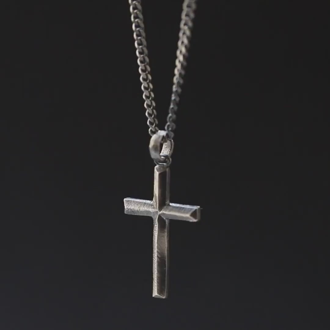 Video showcasing a personalized cross sterling silver pendant necklace