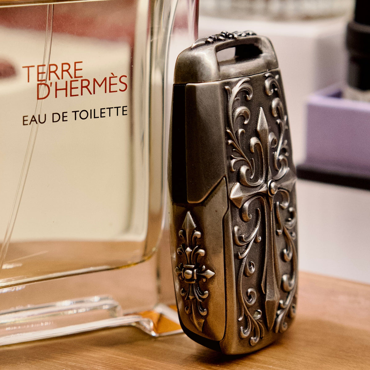 RAM TRX Silver Key Case, engraved edge detail
