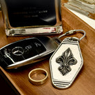 Royal Fleur Personalized Silver Keychain, engraved front detail