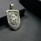 Saint Michael 925 Silver Shield Pendant, back or personalization view
