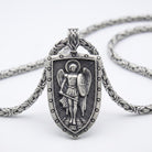 Saint Michael 925 Silver Shield Pendant, close-up detail