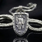 Saint Michael 925 Silver Shield Pendant, side profile