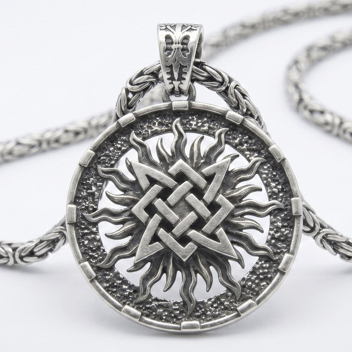 Slavic Sun Wheel 925 Silver Pendant, alternate front view