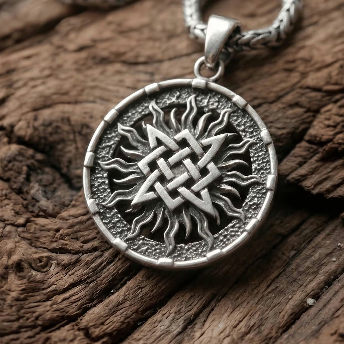 Slavic Sun Wheel 925 Silver Pendant, close-up detail
