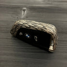 Three-button layout (lock/unlock/trunk) on handcrafted 925 Sterling Silver BMW key fob