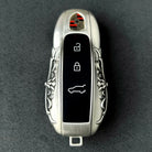 Side profile showing hand-finished 925 Sterling Silver frame on Porsche GT3rs/Macan/718 key fob