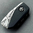 Sterling Silver BMW Key Case with faceted blade motif and floral scrollwork engraving