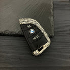 Sterling Silver BMW key case with feather texture engraving and original BMW emblem preserved