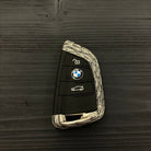 Back view showing continuous feather texture pattern on 925 Sterling Silver BMW key case