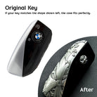 Top angle view of precision-crafted BMW key case with oxidized accent details