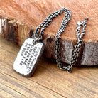 Engraved Men's 925 Silver I.D. Tag Necklace, front view beside a car key