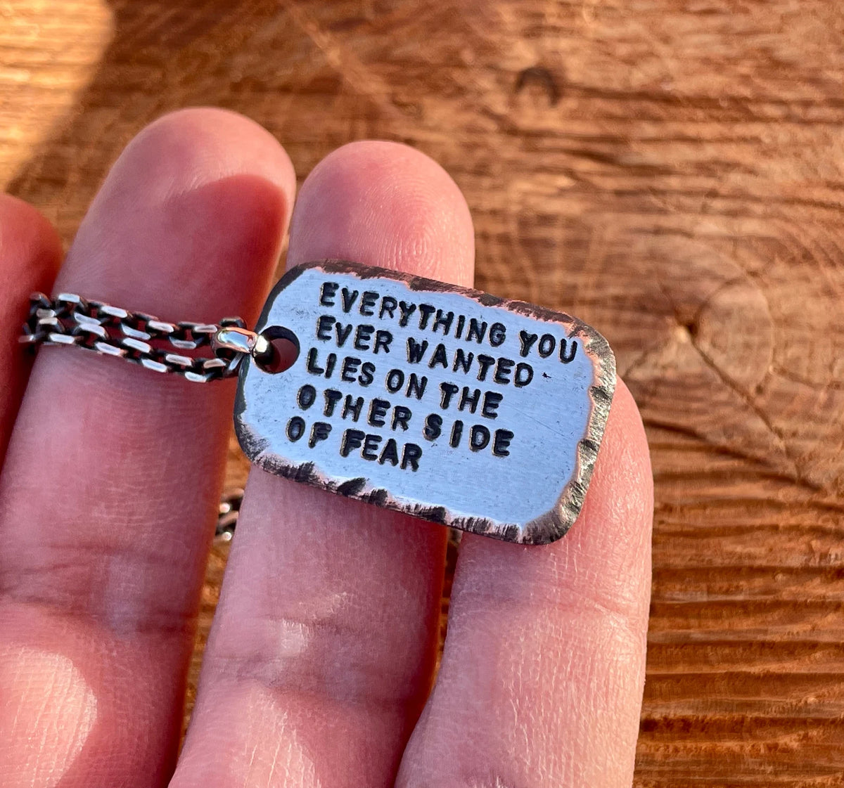 Engraved Men's 925 Silver I.D. Tag Necklace, close-up detail