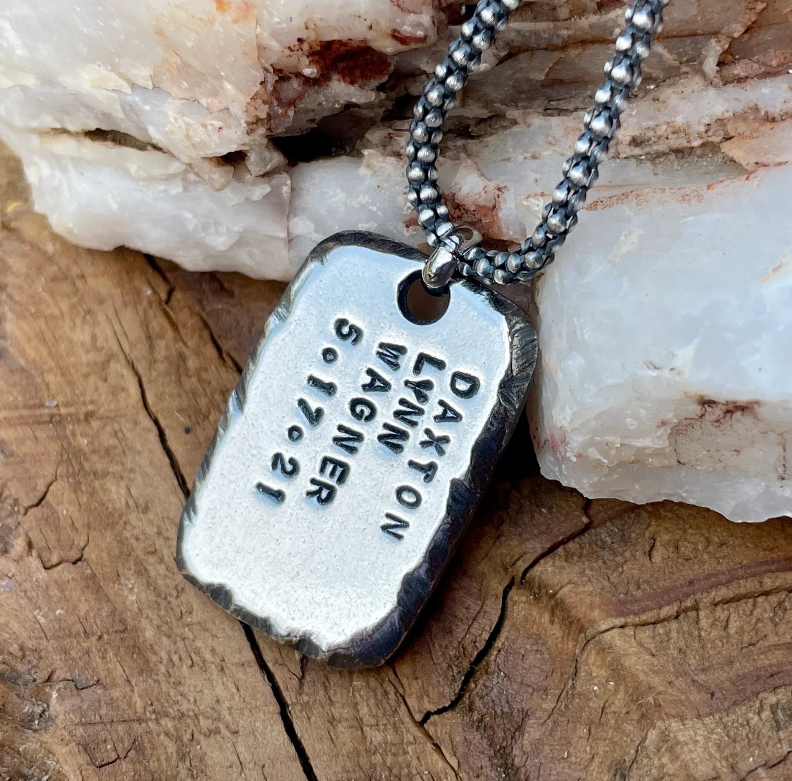 Engraved Men's 925 Silver I.D. Tag Necklace, front product view