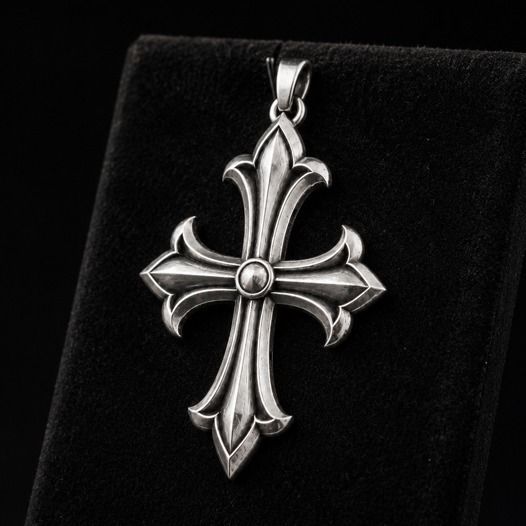 Handcrafted silver accessory, front view