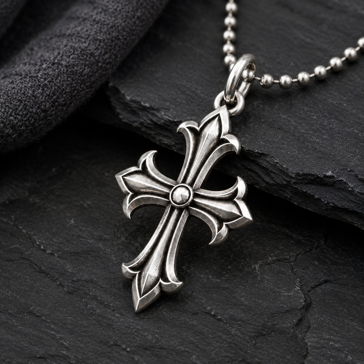 Handcrafted silver accessory, front view