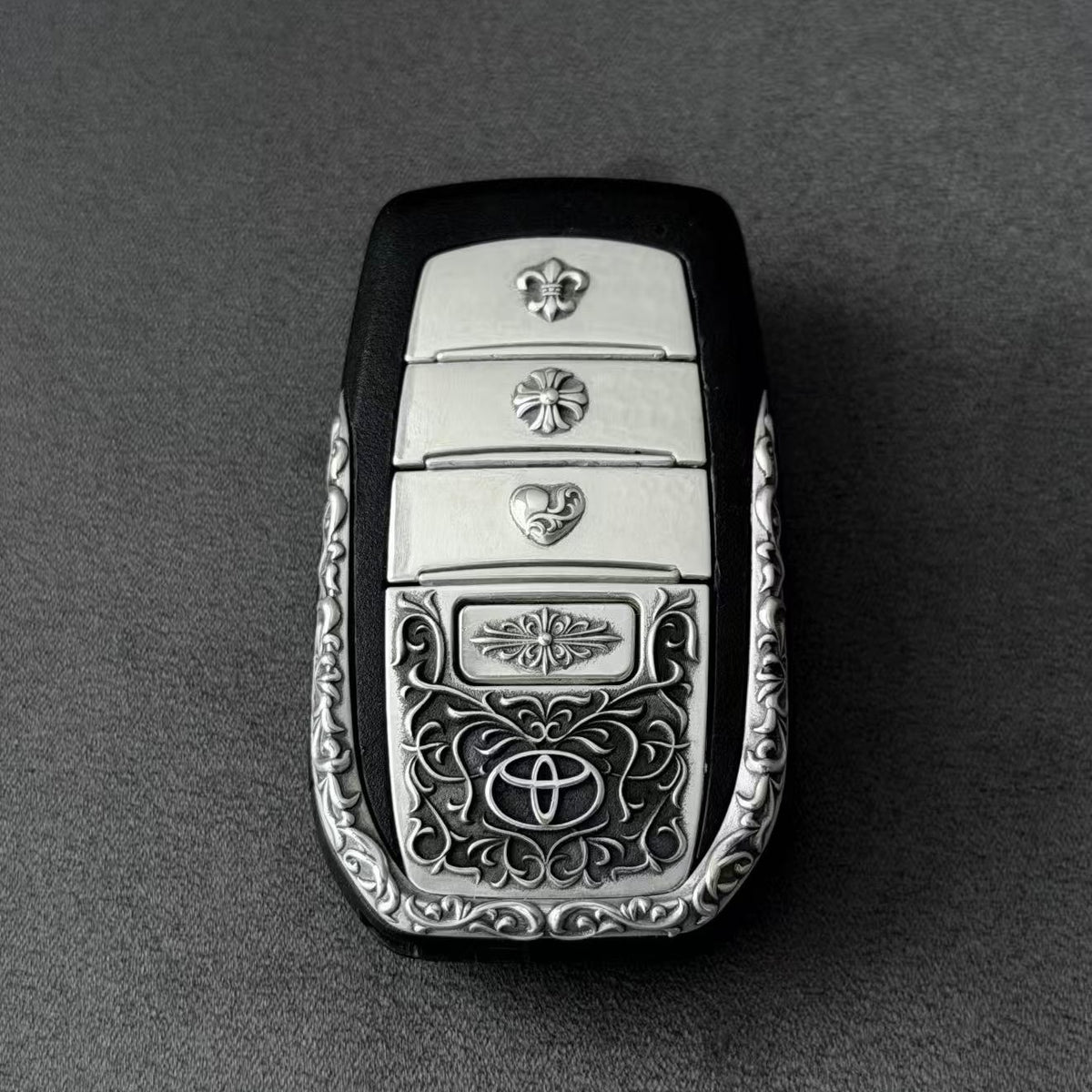 Toyota Land Cruiser LC300 Silver Key Case, front three-quarter view